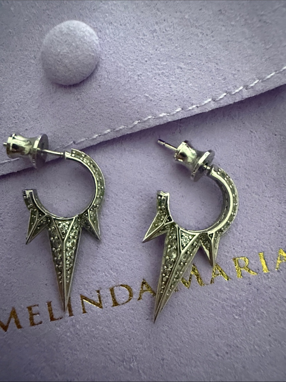 Melinda Maria Silver Spike Hoop Earrings - Picture 2 of 2